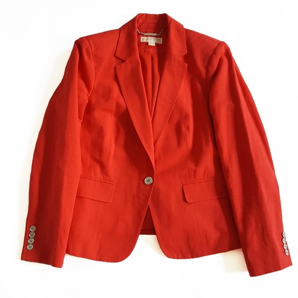 MICHAEL Michael Kors Jackets & Blazers - Michael Kors Womens Cotton Linen Blazer Red